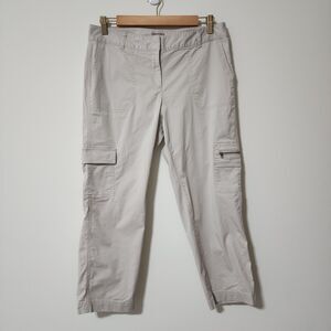 J. Jill Womens Mid-Rise Cargo Capri Pants Beige Cotton-Blend Stretch Size 10